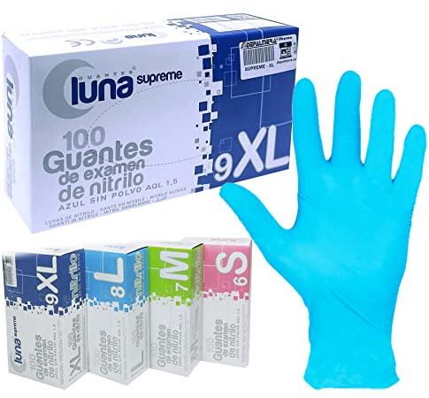 DEPALMERA Pharma✙ Guantes de Nitrilo Azul, 100 uds/caja Ambidiestro, Guante Nitrilo Desechables sin Polvo, Guantes Libre de Látex Talla (XL)