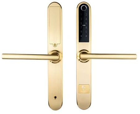 SMARTPASS Elektronisches Türschloss mit Fingerabdruck, Telefon, Code, Karte, Schlüssel, App-Kontrolle, Bluetooth, Wi-Fi, Modell Monaco, Gold