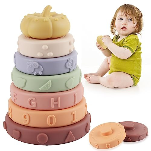 Taozoey Stapelturm, Stapelspielzeug, Stapelspielzeug mit Ringen, Beißspielzeug, Montessori Sensorik Spielzeuge, Früherziehung Kinderspielzeug, Baby Bausteine, Stapelringen