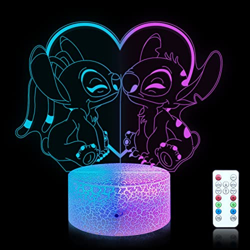 Shenjia Stitch Lampe 3D LED Nachtlicht, 16 Farben, Fernbedienung | Touchsteuerung, weiches Licht, Geschenkidee für Geburtstag und Weihnachten