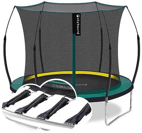 SkyBound 8 FT Springfree Trampoline for Kids and Adults - Springless Small Trampoline with Enclosure for Indoor and Outdoor - Recreational Trampolines Bungee Cords - No-Gap Design Zipper System