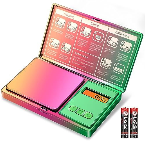 UNIWEIGH Digitale Taschenwaage 300 g/0,01 g Regenbogen Mini-Grammwaage | Kleine Waage für Lebensmittel in Unzen und Gramm,mit schillernder Beschichtung,Medikamente,Kräuter,Münzen,Pulver,Gold,Küche