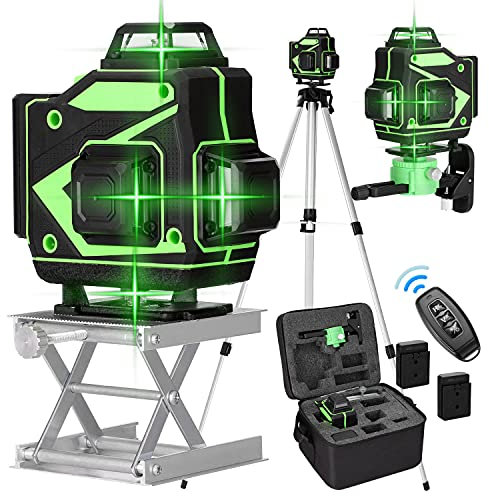 Vislone Kreuzlinienlaser-Laser, 4 x 360°, 16 Linien, selbstnivellierend, mit 47-Zoll-Legierung, anhebbarem Stativ, Teleskopstangenhalterung, Wandmontage, 2 Lithium-Batterie für Innenbereich Baustelle