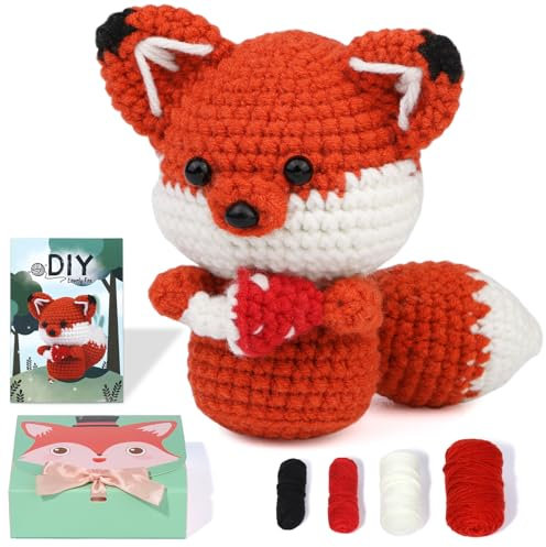 Uposao Häkelset für Anfänger,Niedliches Fuchs Häkeltiere Set Wal Häkel Starter Set Strickset mit Häkelnadeln Garn Schritt für Schritt Anleitungs Tutorials Häkelset für Anfänger Erwachsene