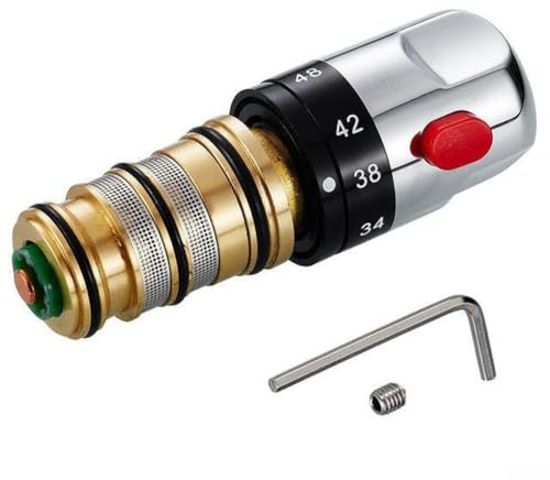 Thermostatic Cartridge Bath Shower Mixer Brass Valve Bar Repair Kit Replacement, Shower Valve Handle Spare Repair Kit with Temperature Control Handle