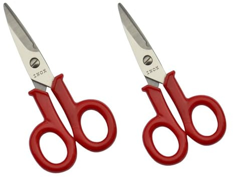Gifaz 2x Elektriker-Scheren Made in Italy mit weich isoliertem Griff, Edelstahlklinge (1 gebogene Klinge | 1 gerade Klinge, 15 cm)