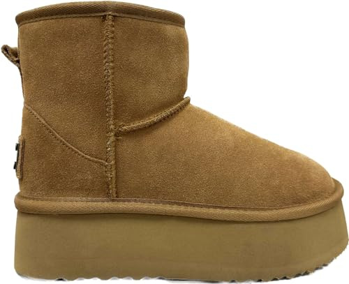 OOG Boots hoher Absatz Platform echtes Leder Lammfell Futter Schuh Winterstiefel Plateau
