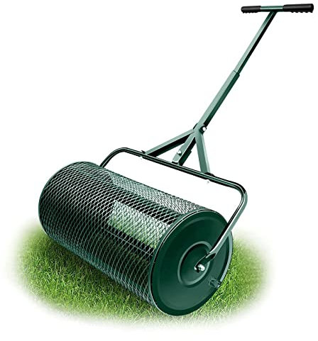 Esparcidor de abono, esparcidor de turba Duradero de 24 Pulgadas, Rodillo para césped, Rodillo esparcidor de estiércol Ligero con Mango en Forma de T, esparcidor de Tierra Superior para césp