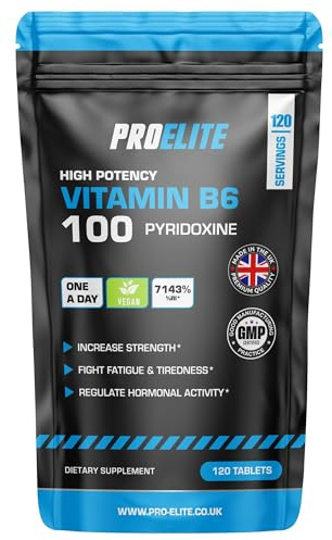 Vitamin B6 100mg - 120 Vegan Tablets 7000% Nrv Dose High Strength | B6 Vitamins Contributes to Healthy Metabolism, Reduction of Tiredness, Normal Immune & Nervous System Function by PROELITE