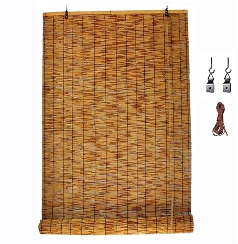 Retro Bambus Rollo mit Heber, Rollo Bambus Handgewebt Für Korridor Gazebo Terrassen Fenster Tür, Schnurzugrollo Vorhang 13 18 23 28 33 38 43 48 53 58 63 68 73cm