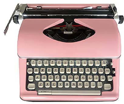 Tragbare Schreibmaschine, Klassische, neu gravierte Metallmaschinerie, die reibungslos läuft. Retro-Literaturgeschenk, für Notizen, Briefe, Memoiren, 38 x 38 x 15 cm, Pink