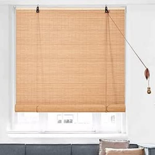 FENGSHOUU Natürliche Bambusrollo Bambus Sichtschutz Rollo,60% Blickdicht Raffrollo,Sonnenschutz Seitenzugrollo,Decken- oder Wandmontage,für Türen & Fenster,Anpassbar,Breite×Höhe (130cm x 130cm)