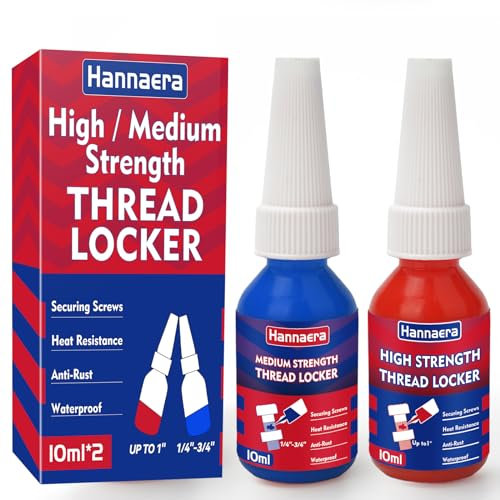 Thread Lock Blue and Red, Threadlocker Medium and High Strength Threadlock, Lock & Seal Nuts, Bolts, Fasteners and Metals, Against Losening and Leakage (10 ml/2 Pack)