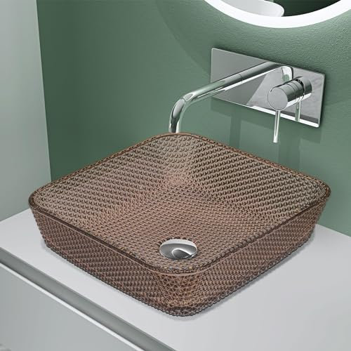 doporro Lavabo sobre Encimera 40x40x11cm Lavamanos de Vidrio Café, Minerva03