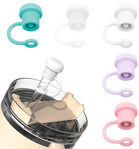 5pcs Straw Covers, Reusable Silicone Straw Cap, Cute Straw Covers Cap, Simple Straw Protector for Cup Accessories Cup Accessories Straw Cover，stanley cup straw topper，straw toppers cute