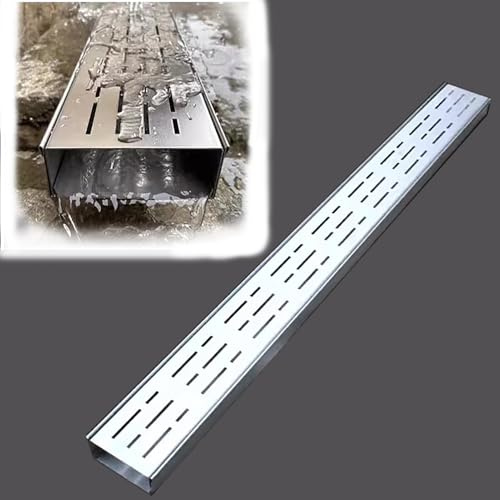 Canaletta Scolo Acqua Piovana Scarichi Decorativi per Trincee per Calcestruzzo, Tubo di Scarico del Canale con Pannello in Griglia Metallica, Kit Drenaggio Fossa in Acciaio Inox per Esterni/Interni(10