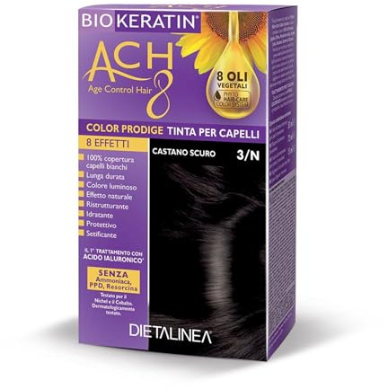 Dietalin hårfärg utan Ammoniak Dark Castan 3/N | Biokeratin hårfärg med 8 oljor Phyto Hair Care system och Hyalu Complex - Ger näring åt håret på djupet | Lyser färg