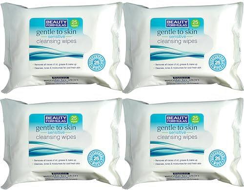 Gentle to Skin Makeup Remover Wipes, 4 Pack (100 Wipes), Sensitive Cleansing, Oil-Free, Hydrating, Travel-Friendly, Suitable for Sensitive Skin