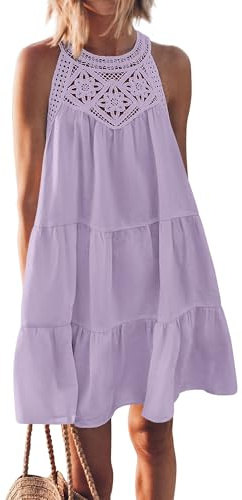 BTFBM Women Summer Dresses 2026 Casual Spring Clothes Sleeveless Halter Neck A-Line Boho Mini Dress Beach Vacation Sundress(Light Purple, Medium)