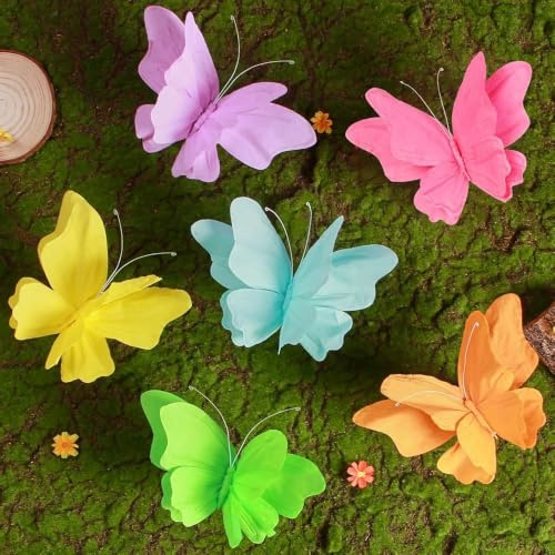Easy Joy 6 Stück 3D Papier Schmetterling Deko,Schmetterling mit Befestigungsclip,Bunte Falter Sommer Deko für Tischdekoration,Innen Frühling Deko,Gartenparty Deko,Kinderzimmer Deko
