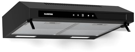 Klarstein Purista Force Unterbaudunstabzugshaube, 60 cm Dunstabzugshaube Unterbau, 400 m³/h Luftleistung, Duale Motortechnologie, LED-Touchpanel, Energieeffizienz C, Schwarz