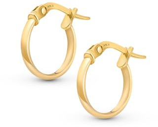 Amberta 9K 14K Ohrringe Kreolen Gold für Damen, Kleine Dünne Klassische Glatte Schlafohrringe, Echt Goldcreolen 10 15 20 25 mm, Hergestellt in Italien