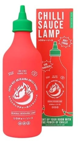 Gift Republic Chilli Sauce Bottle Silicone Lamp – Trendy Touch Desktop Lamp – Bedroom Décor Light – USB Rechargeable Soft Silicone Light – Portable Night Light for Kids, Teens & Adults – Red