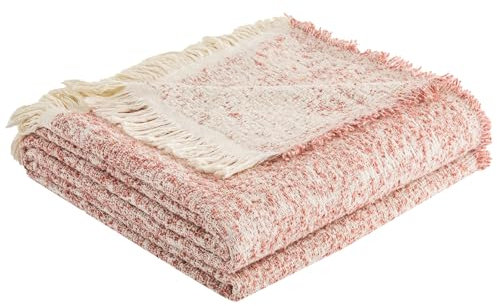 ACUSHLA Couverture en coton, en microfibre, douce, confortable, moelleuse et respirante, pour canapé, lit, pique-nique, voyage (150 x 200 cm, rose et blanc)