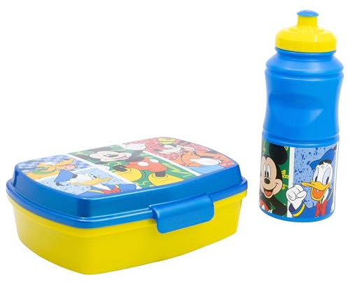 Stor Set Merienda Mickey Mouse - Fiambrera Rectangular y Botella Sport 380ml - Conjunto Escolar Infantil de Plástico Resistente - Ideal para Colegio y Excursiones