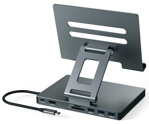 BKELHS USB C Hub Stand for iPad Pro 2026, Adapter for iPad Air M5 M3 M4 A16 13 12.9 11 Inch Docking Station 4K 60Hz HDMI, SD/TF Card Reader, 3 USB 3.0 Port, 3.5mm Audio, Dex Galaxy Dock Tablet Stand
