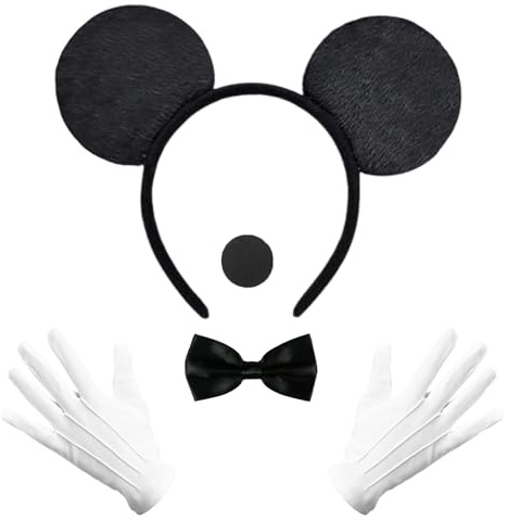 Makoto Nobu Black Mouse Ears Headband with Nose,Tie, and Gloves, Accessories Fancy Dress for Carnival Theme Cosplay Party Accessory, Birthday Fancy Dress Party, Cosplay for Adults | Accessories Fancy Dress for Carnival Theme Cosplay Party Accessory, Birthday Fancy Dress Party, Cosplay for Adults