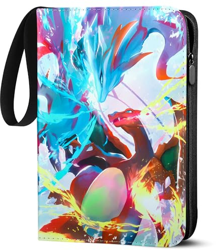 Herritozl Sammelalbum für Pokemon 400 Karten - 50 Seiten 4 Taschen Album | Klein Sammelkarten Album, Tragbar Wasserdicht PU Karten Halter Heft Ordner Buch, Sammelkartenalben für Sammler shl4