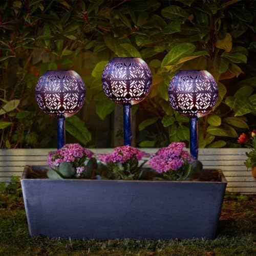 Garden Mile Luxorb Lot de 3 lampes solaires d'extérieur en filigrane pour chemin, jardin, extérieur, étanche, toutes saisons, éclairage solaire, idéal pour parterres de fleurs, bordures, jardinières