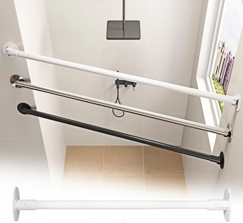 Kleiderstange Schrank Flansch Verstellbare Schrankstange für Schräge Wand, Versenkbare Eck-Duschvorhangstange aus Edelstahl, 180° Schwenkbare Kleiderstange Zum Aufhängen(White,75-110cm(29 1/2-43 1/4