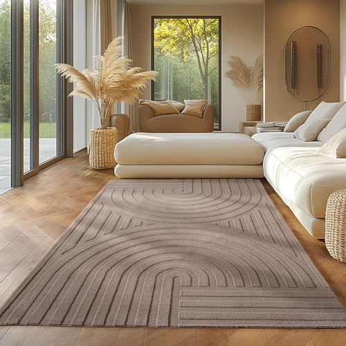 SIMPEX Boho Teppich 160 x 230 cm Beige, Weicher Skandinavischer Kurzflor mit 3D-Effekt, Waschbar & Pflegeleicht, Moderner Teppich für Wohnzimmer, Esszimmer oder Schlafzimmer