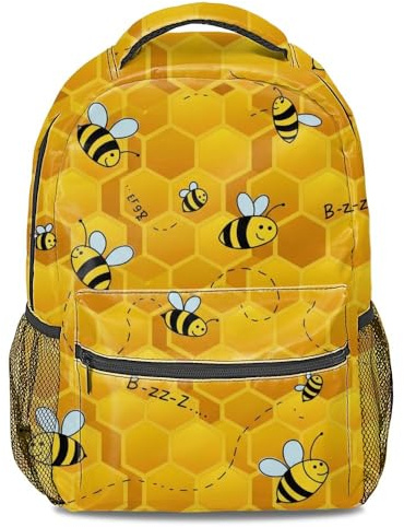 Sac à dos aquarelle dessin animé abeille pot miel motif nid d'abeille pour enfants sac d'école sac à dos léger, style 4, L