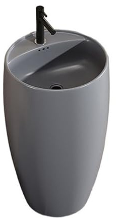 Classic Bathroom Pedestal Basin, one-Piece Floor-Standing washbasin with Overflow, Bathroom Ceramic Pedestal Sink with hot and Cold Water taps, Drain kit Practical(Gris)