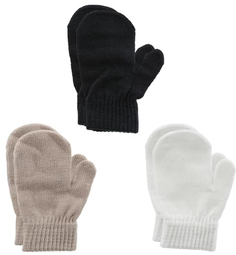 3 Paires Gants Tricotés d'Enfants, Moufles Enfant 1-5 ans Mitaines d'Hiver Gants en Pleins Doigts Gants Chauds Tout-Petits Gants Full Fingers pour Sports de Plein air Bébé Filles Garçons
