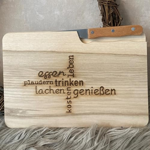 Personalisiertes Messerbrett mit Messer | Schneidebrett selbst gestalten mit Gravur | Frühstücksbrettchen mit Gravur