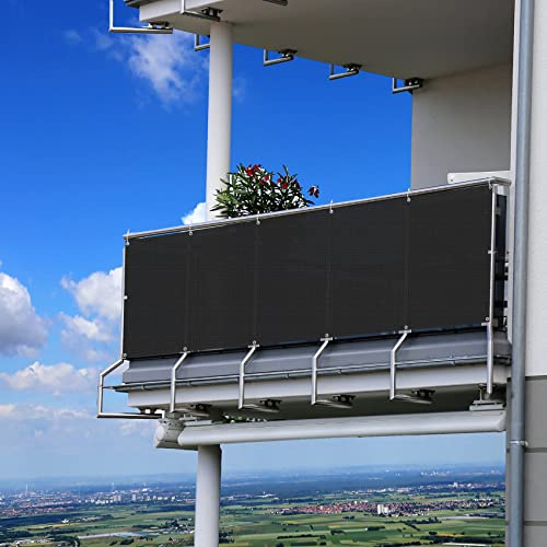 Sonnenschutz für den Außenbereich, 145 x 700 cm, atmungsaktiv, UV-Block, 85 %, Terrassenüberdachung mit Kabelbindern, schwarzer Sonnenschutz für Garten, Balkon, Terrasse, Privatsphäre und Schutz