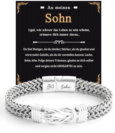 Kenqlot Ich Liebe Dich Geschenke für Männer, An Meinen Sohn Bruder Mann Armband Weihnachten Geburtstag Liebes Valentinstag Jahrestag Geschenk für Ihn Sohn Freund Ehemann Bruder Silber Edelstahl