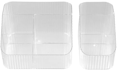 Organizador de Maquillaje, Organizadores de Cosméticos, 2 Piezas Organizador de Escritorio, Plástico Transparente con 7 Compartimentos para Tocador Baño Oficina