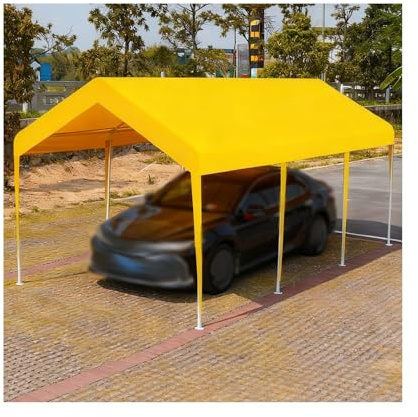 Robuste, Wetterfeste Carports Mit Metallrahmen Für Den Außenbereich, Geeignet Für Pkw, LKW, Fahrräder, Wohnmobile Und SUVs(Yellow,9.8x19.6x6.5ft)
