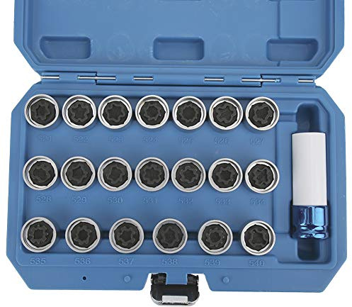 HELEVIA Wheel Locking Lug Nut Key Set, 21Pcs Remover Installation Anti‑Theft Kit with Convenient Storage Box, Fit for Mini Series E12 E21 E23