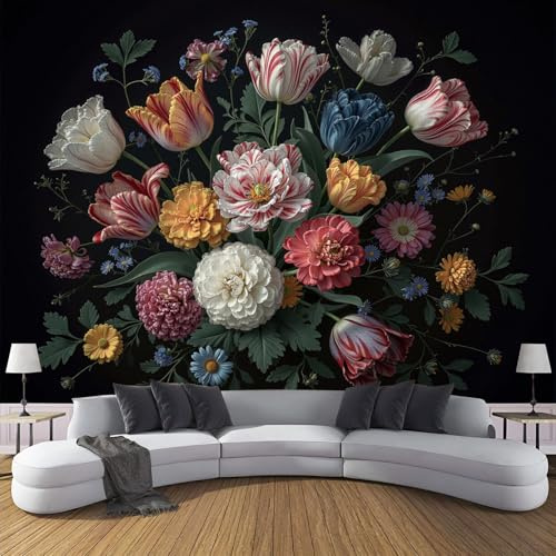 Fototapete Strahlende Tulpen 400×280cm(B×H) Vlies Tapeten Barock Blumen Muster 3D Tapete Wanddeko, XXL Moderne Wandtapete Wohnzimmer Schlafzimmer