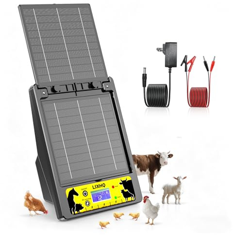 Solar Weidezaungerät für 32 KM, 0.3-2J, 6KV-12KV Einstellbar, Reichweite, Elektrozaungerät mit 10W-Solarpanel, 18000mAh Lithiumbatteri, Sicherer Schutz für Gärten, Geflügel, Vieh (Schwarz)