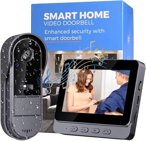Zeerkeer Timbre Inalámbrico Exterior Impermeable 1080P, Videoportero con Cámara Inalámbrico de 4,3 Pulgadas, Intercomunicador de Vídeo Exterior con Pantalla Ángulo de Visión 170°