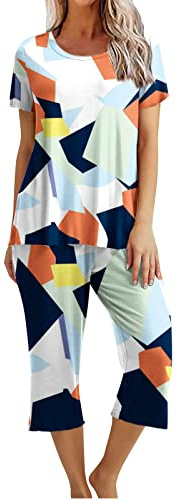 Tuta da Casa Donna Estiva Cotone Tuta Completa Elegante Floreale Completo Sportivo T-Shirt e Pantaloni Casual Pigiama E Abbigliamento Da Casa Comodo Leggero Camicia da Notte per la Festa della Mamma