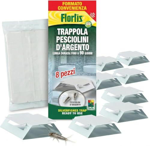 Flortis Trampa pececillos de plata. Kit 8 unidades de trampas para pececillos Plata. Desinfestación casa Anti pececillos de plata. Señuelo sin veneno listo para usar. Eficacia trampa hasta 90 días.
