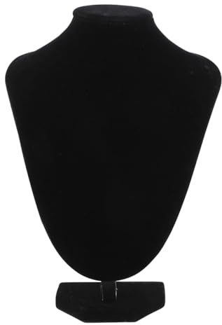 COOLHIYA Présentoir à Bijoux en Velours Noir 20cm Mannequin Tête et Cou pour Colliers, Support d'Exposition pour Pendentifs et Rangement Bijou Maison et Comptoir
